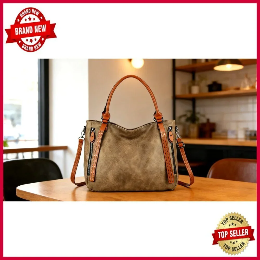 Large Vegan Leather Tote Bag with Adjustable Strap, Laptop Compatible